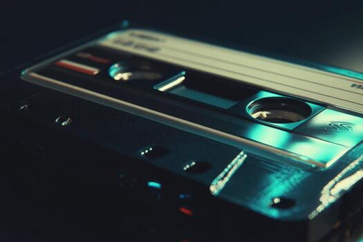 Cassette tape resting on a surface capturing retro music vibes and nostalgia photo