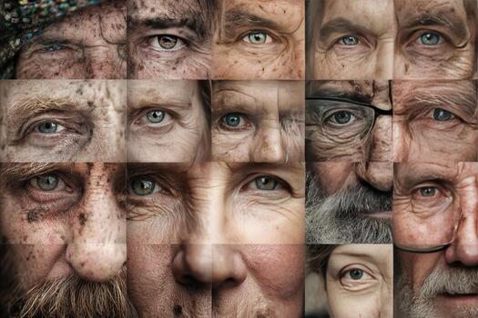 Faces from different generations showcase diverse expressions and emotions through the years photo