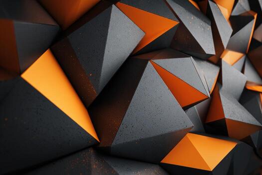 Geometric wall features bold black and orange triangular patterns photo