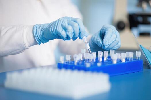 Preparing samples in a laboratory with precision and care during daytime hours photo