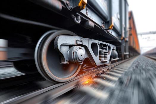 Railroad wheels glide smoothly along the tracks during an afternoon journey photo
