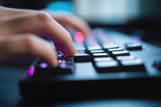 Fingers typing rapidly on a low-latency keyboard during a gaming session photo
