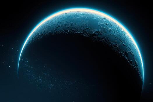 Crescent shape in outer space shines brightly against a dark backdrop photo