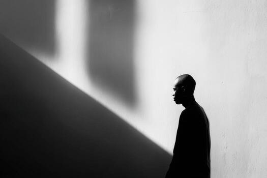 Light and shadow create unintentional human figure on the wall at dawn photo