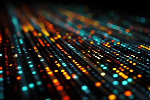 Holographic data streams with vibrant pixel lines at night photo