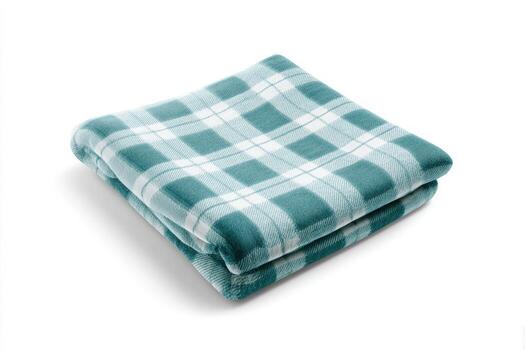 Folded plaid blanket with a check pattern, perfect for cozy evenings or outdoor picnics photo