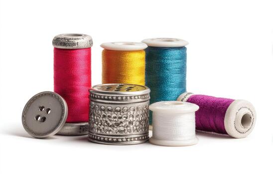 un grupo de carretes y carretes de hilo foto