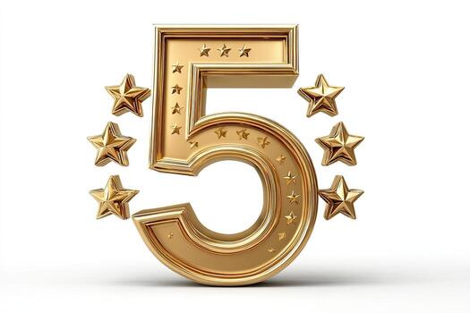 Golden number five with five stars on it photo
