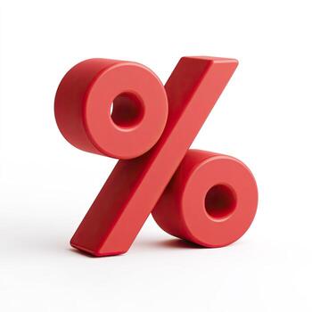 Red, three-dimensional percentage symbol isolated on a clean white background photo