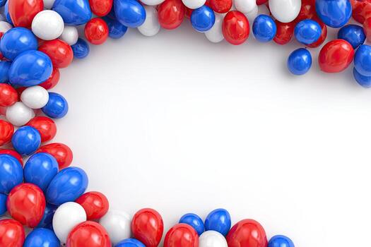 Colorful balloons in red, white, and blue create a frame, with white space photo