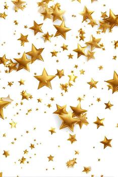 Golden 3D stars of varying sizes are scattered across a bright white background, creating a celebratory mood photo