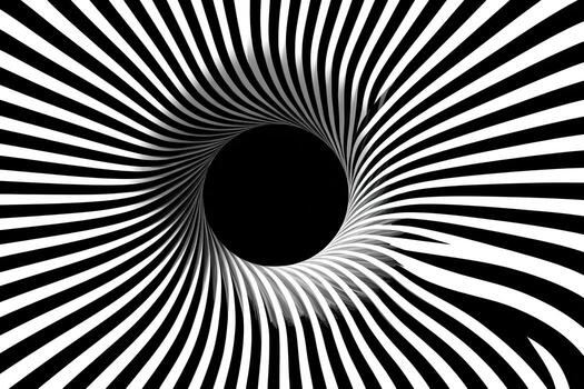 Black hole illusion with swirling black and white lines expanding from a central void photo