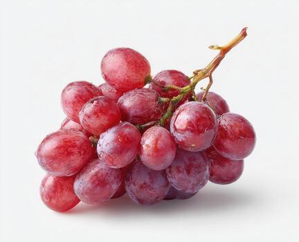 Close-up of a bunch of fresh, red grapes with water droplets on a white background photo