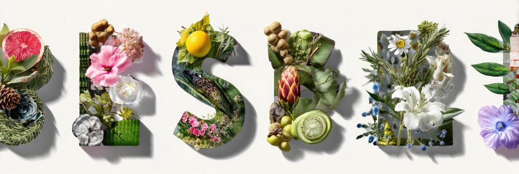 decorativo palabra hecho a mano desde floral y natural elementos en un blanco fondo foto