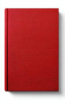 A solid red book with a fabric-like texture, casting a shadow on a white background photo