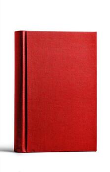 Isolated, vertical close-up of a red, hardcover book on a white background photo