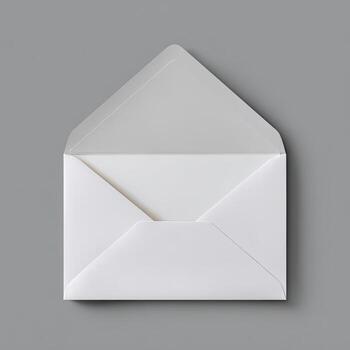 An open white envelope on a gray background photo