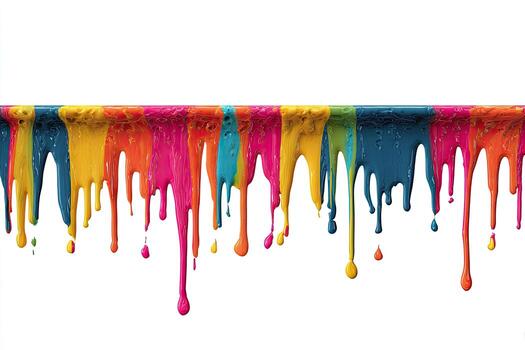 Colorful paint dripping down from a horizontal band against a white background photo