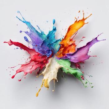 A colorful explosion of paint in many shades, on a white background, splash effect photo