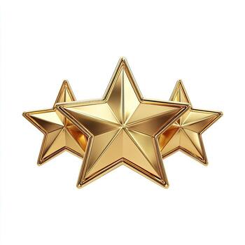 Three golden, five-pointed stars, arranged closely on white background, radiating light photo