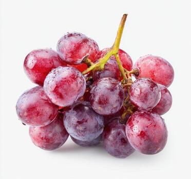 A cluster of glistening red grapes, fresh and juicy, on a light background photo