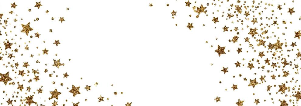 Glittering gold stars scattered across a white background, framing empty center space photo