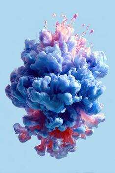 Swirling, billowing clouds of vibrant color explode against a pale blue backdrop photo