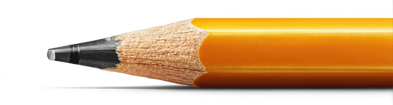 Close-up of a sharpened writing instrument with a yellow body and graphite tip photo