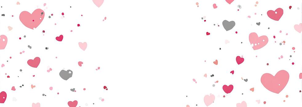 A white background adorned with scattered pink, red, and gray hearts and specks, forming a border photo
