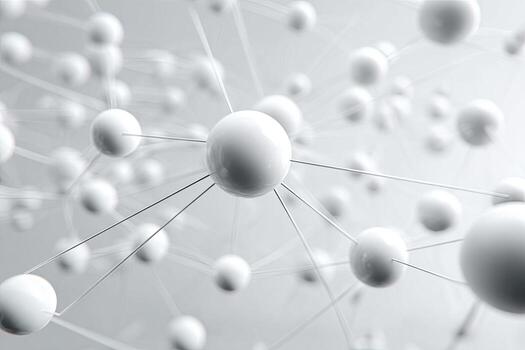 Spherical nodes connect with slender lines, creating a network-like structure in grayscale photo