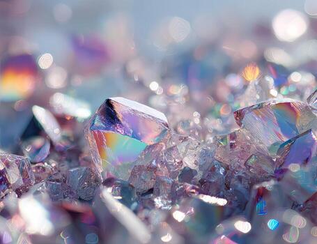 Close-up of iridescent crystals, showcasing light refraction with shallow depth of field photo
