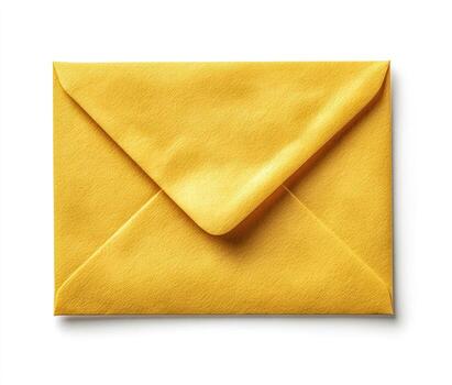 A single, closed, golden-yellow paper envelope, casting a slight shadow, isolated on white photo