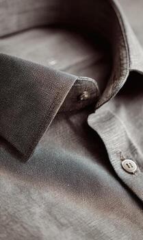 Close-up of a charcoal gray collared shirt, emphasizing texture and buttons photo
