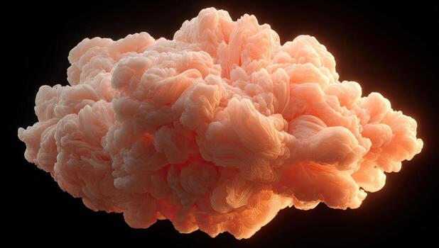 Soft, peach-colored, billowing cloud illuminated against a stark black background photo