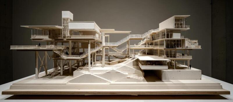 A model of a building made out of wood photo