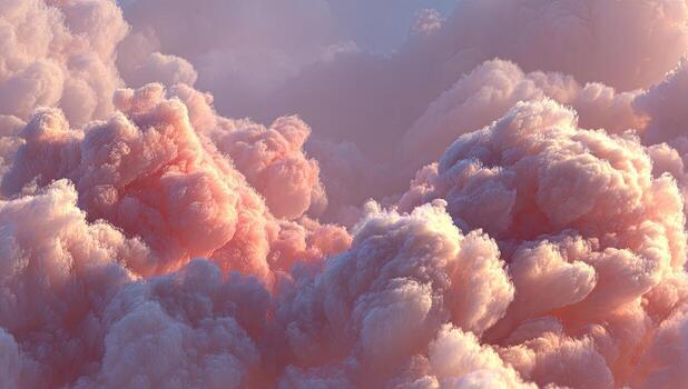Soft, fluffy, pink clouds in a serene sky. Rendering shows depth and texture, suggesting a dreamscape photo