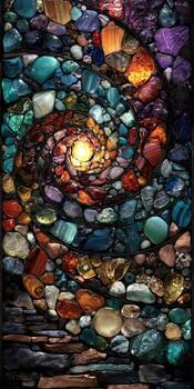 un vibrante mosaico caracteristicas un espiral diseño hecho de vistoso piedras preciosas el centrar brilla foto