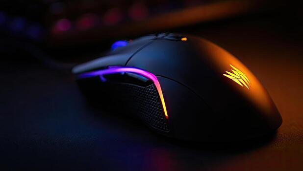Close-up of a gaming mouse with vibrant lighting photo