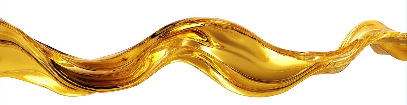 Golden liquid splash in a flowing, wavy pattern against a white background photo