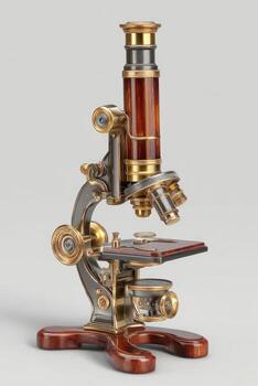 Antique compound microscope, ornate design photo