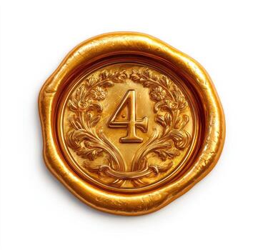 Gold wax seal with the number four photo