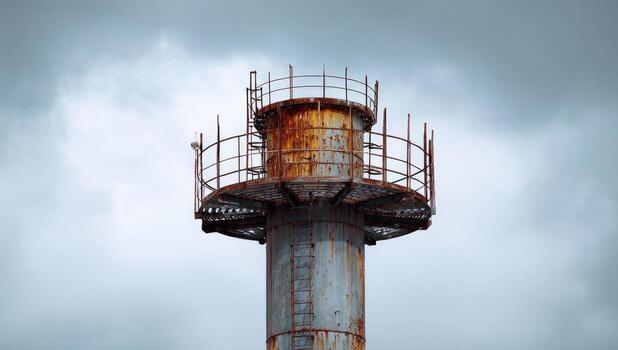 Rusty metal tower against a cloudy sky photo