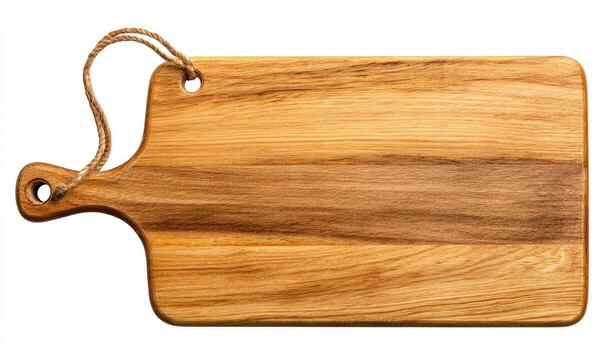 ligero marrón de madera corte tablero con un encargarse de y colgando lazo foto