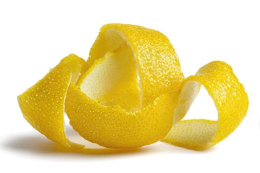 Lemon zest spirals on white background photo