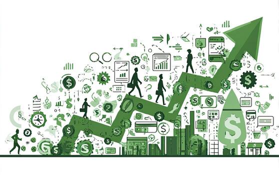 Green upward trend chart with business figures ascending photo