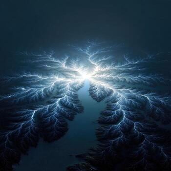 Dark, intricate, fractal network radiating light photo