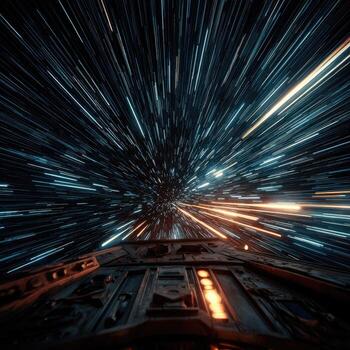 Cosmic speed, streaks of light, forward motion photo