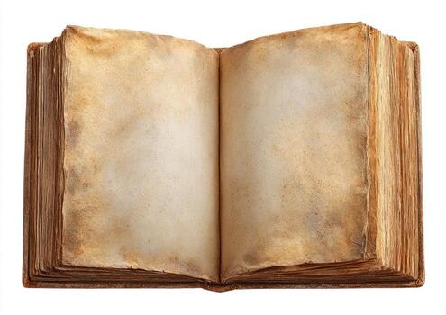 An old book is open on a white background photo