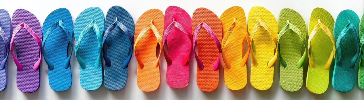 Row of colorful flip-flops photo