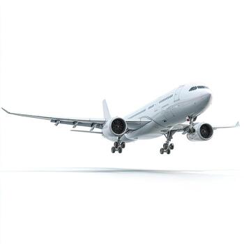 White passenger jet in flight, landing approach photo